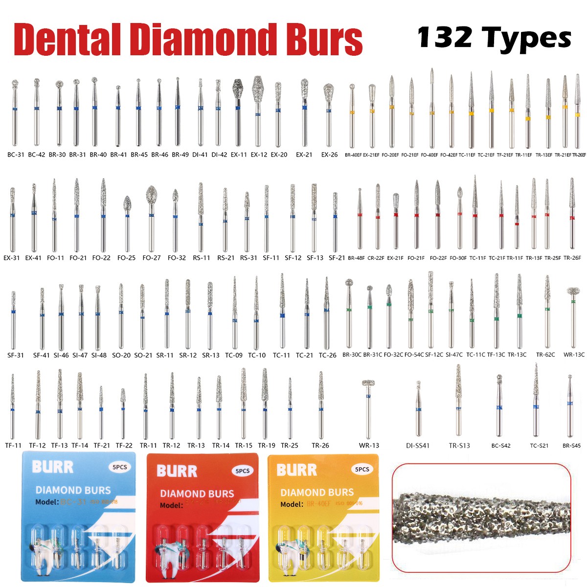 5-100pc SANDENT Diamond Burs For High Speed Handpiece Friction Grip 1.6mm