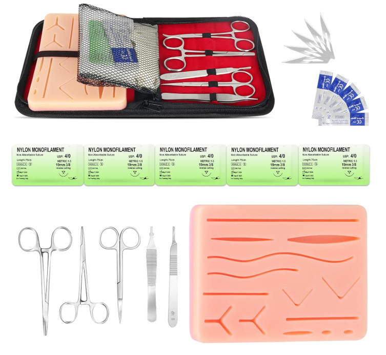 Kit de práctica de sutura para estudiantes de medicina, almohadilla de silicona