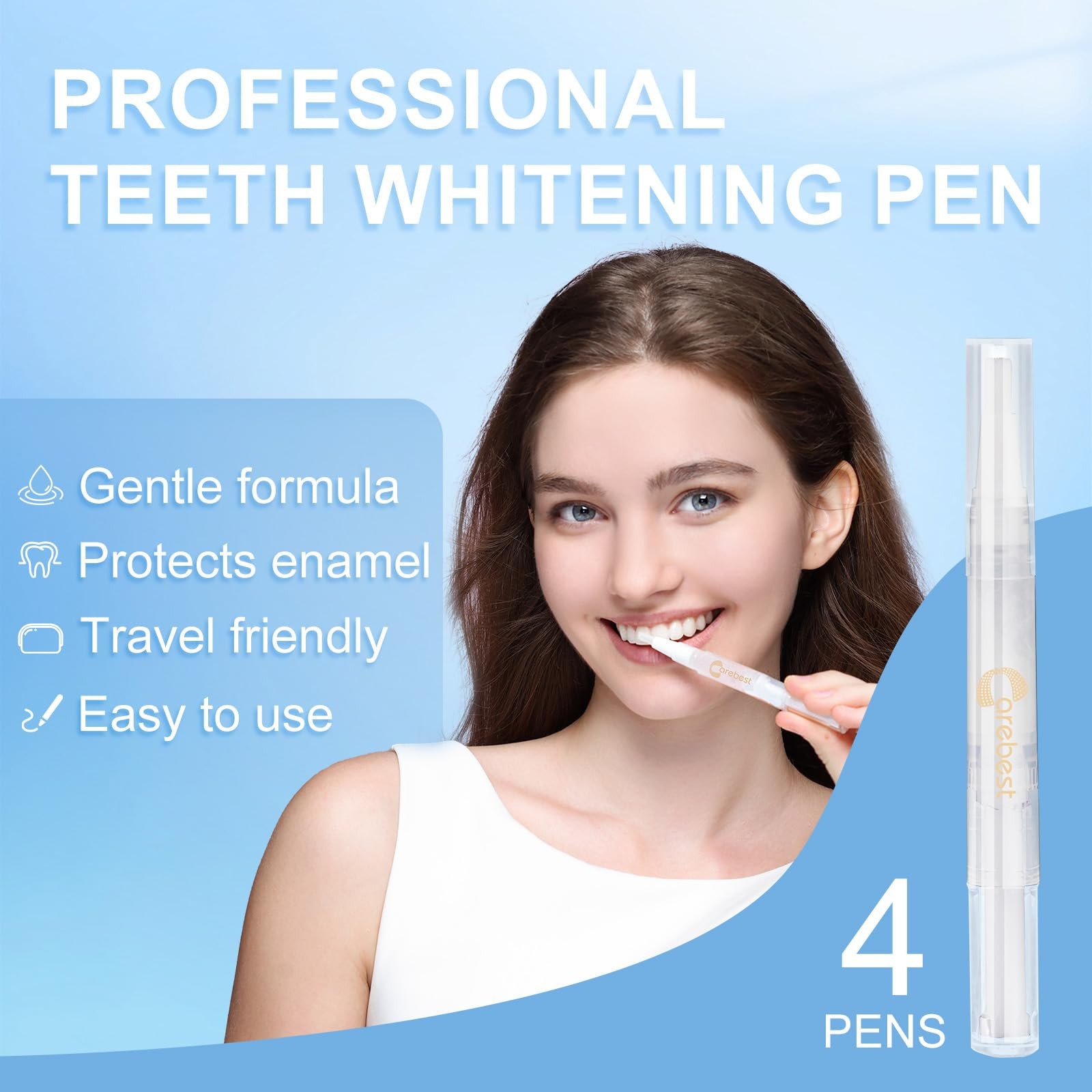 Carebest Teeth Whitening Pen(4 0.32 Fl Oz (Pack of 1), Transparent