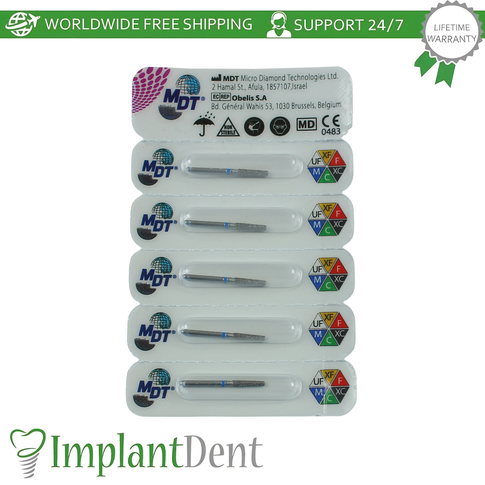 Dental MDT Flat End Taper FG Diamond Burs 172 Crown Preparation Detailed Shaping