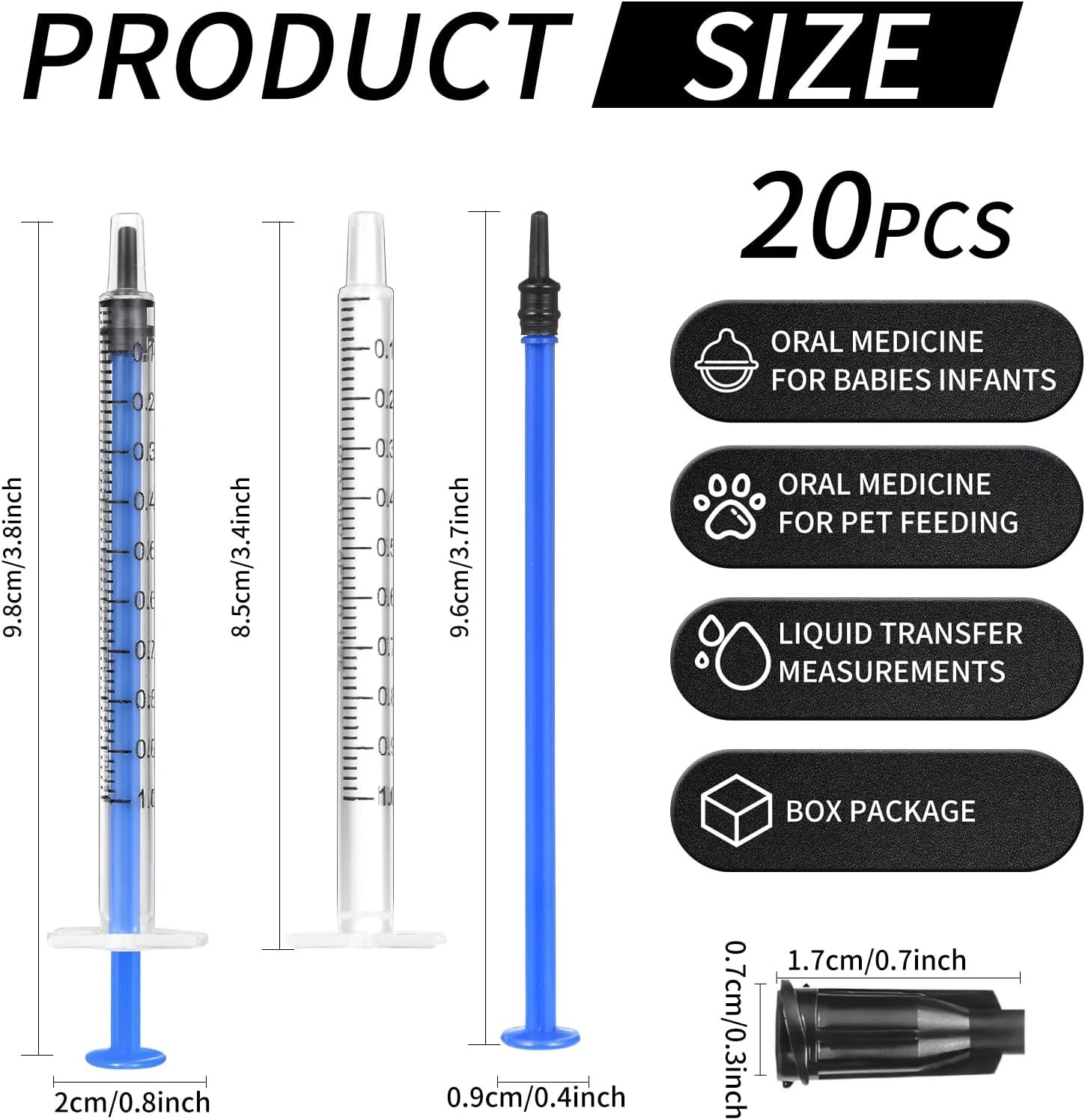 20 Pack 1ml Syringe with Cap for Liquid, 1cc Syringes Cap-20pcs