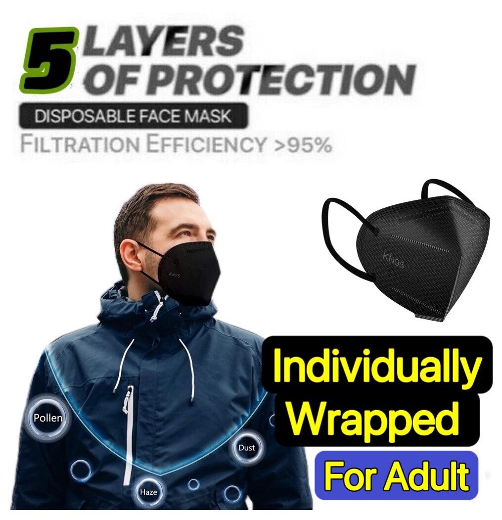 10/40 Pcs KN95 Protective 5 Layer Adult Black Face Mask BFE 95% Disposable Masks