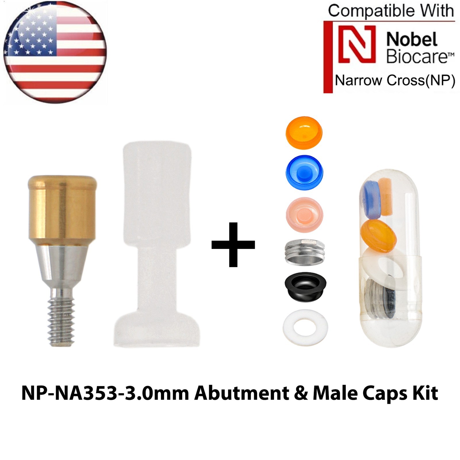 US Locator Attachment Abutment Conical NP/RP & Male Cap Inserts For Nobel Active