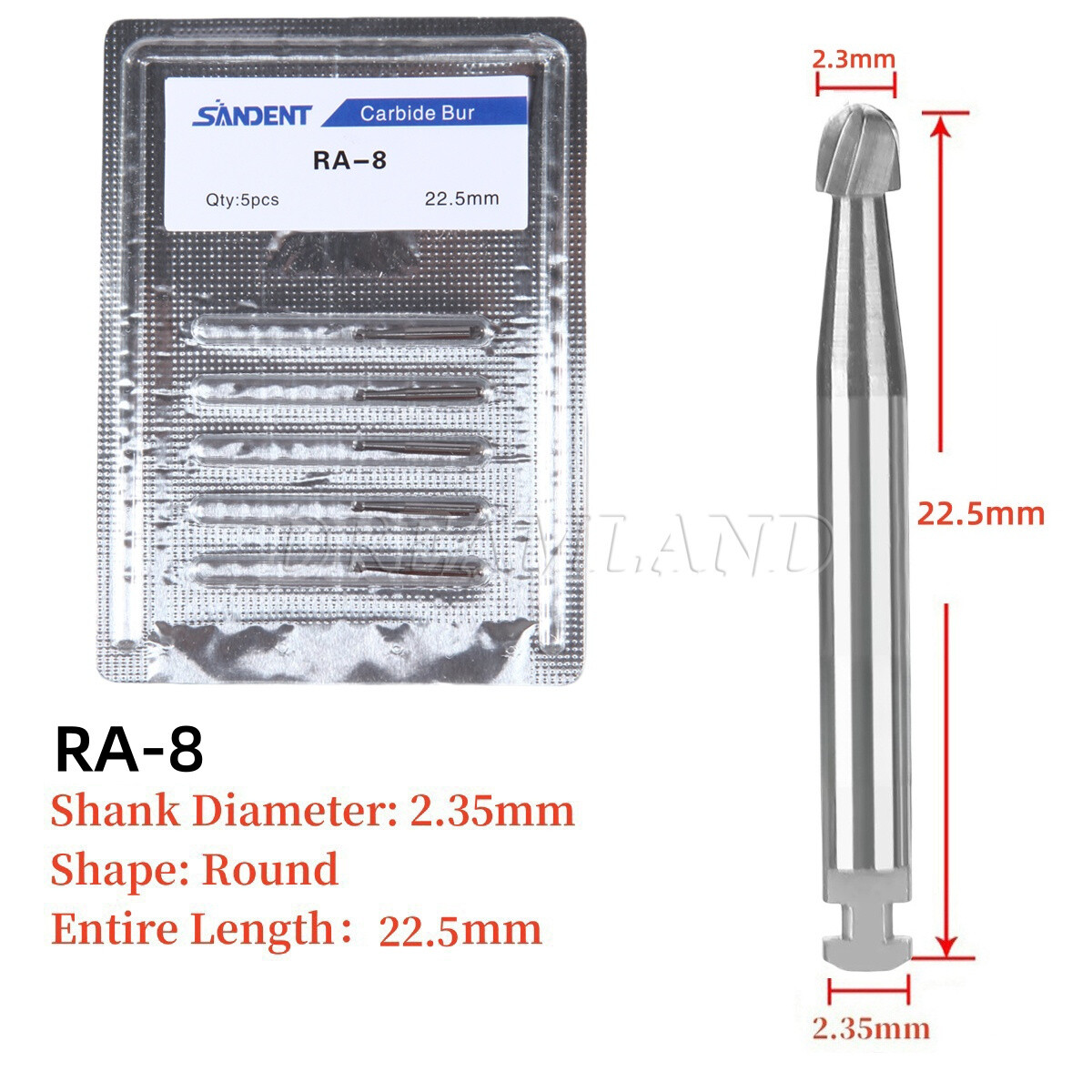 5 Pcs/Pack Dental 22.5mm Round Carbide Bur Slow Speed Latch Type RA8 Burs USA