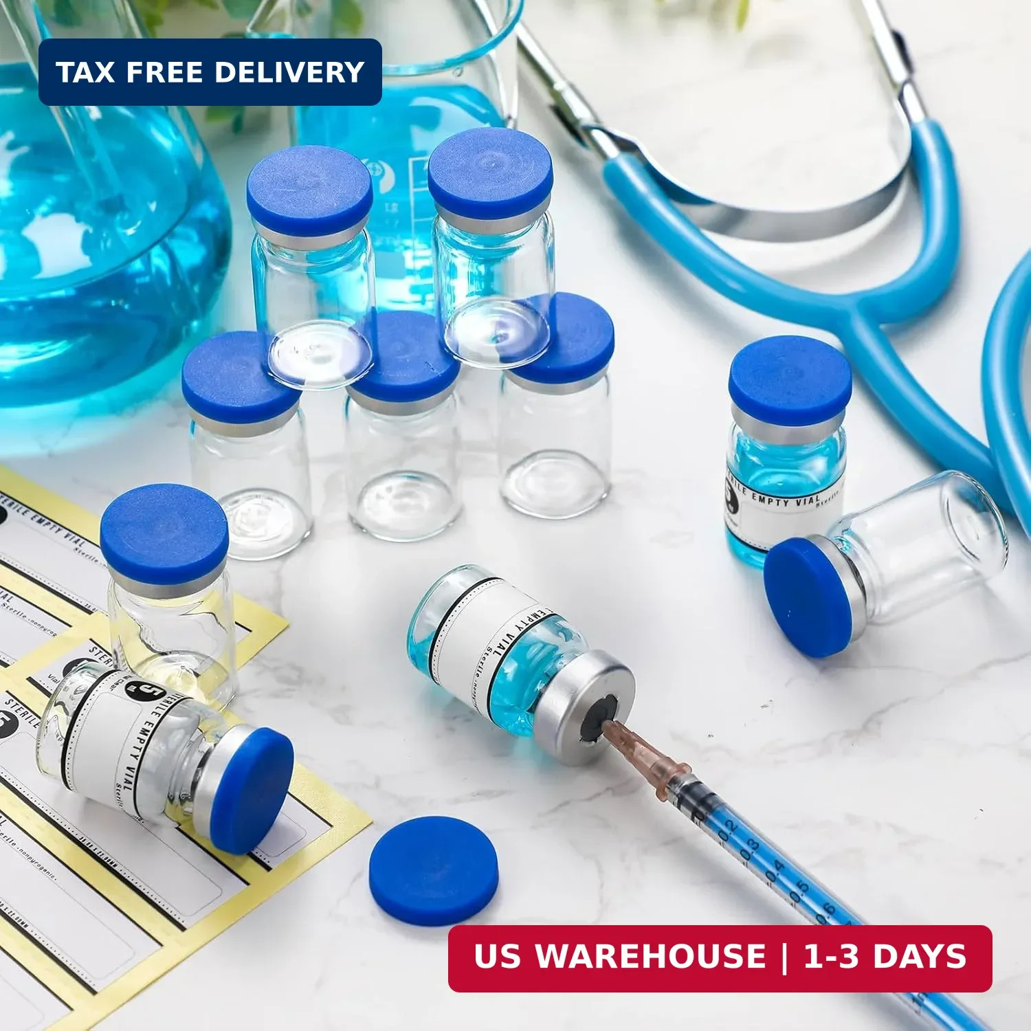 Threlaco 20 Pcs 5ml Sealed Sterile Empty Vials with Self Healing Injection Port