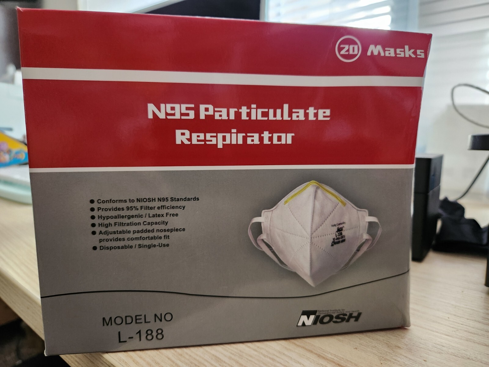 Niosh Respirator Face Mask N95 L-188 Medical Grade 20 Masks