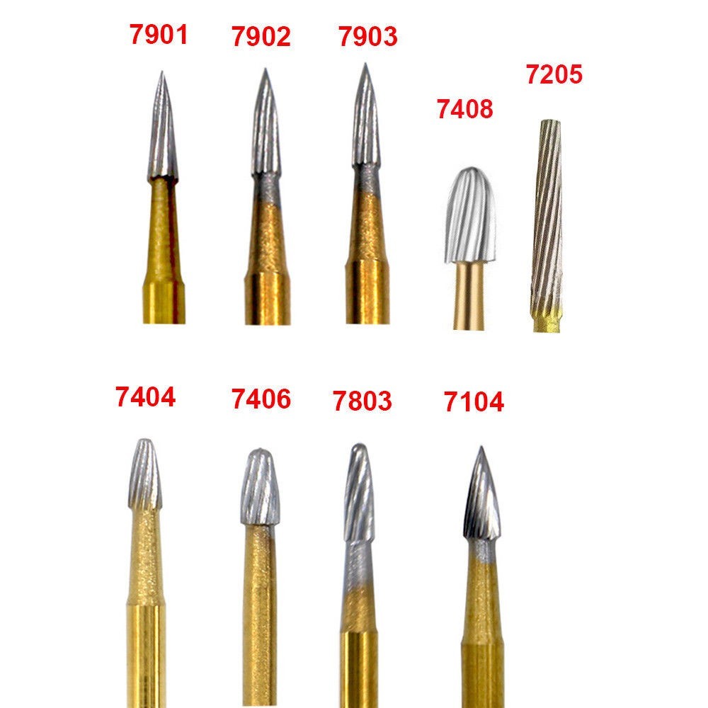 10/ Dental Tungsten Carbide Trimming Finishing Burs Round/Bud/Egg/Flame/Needle