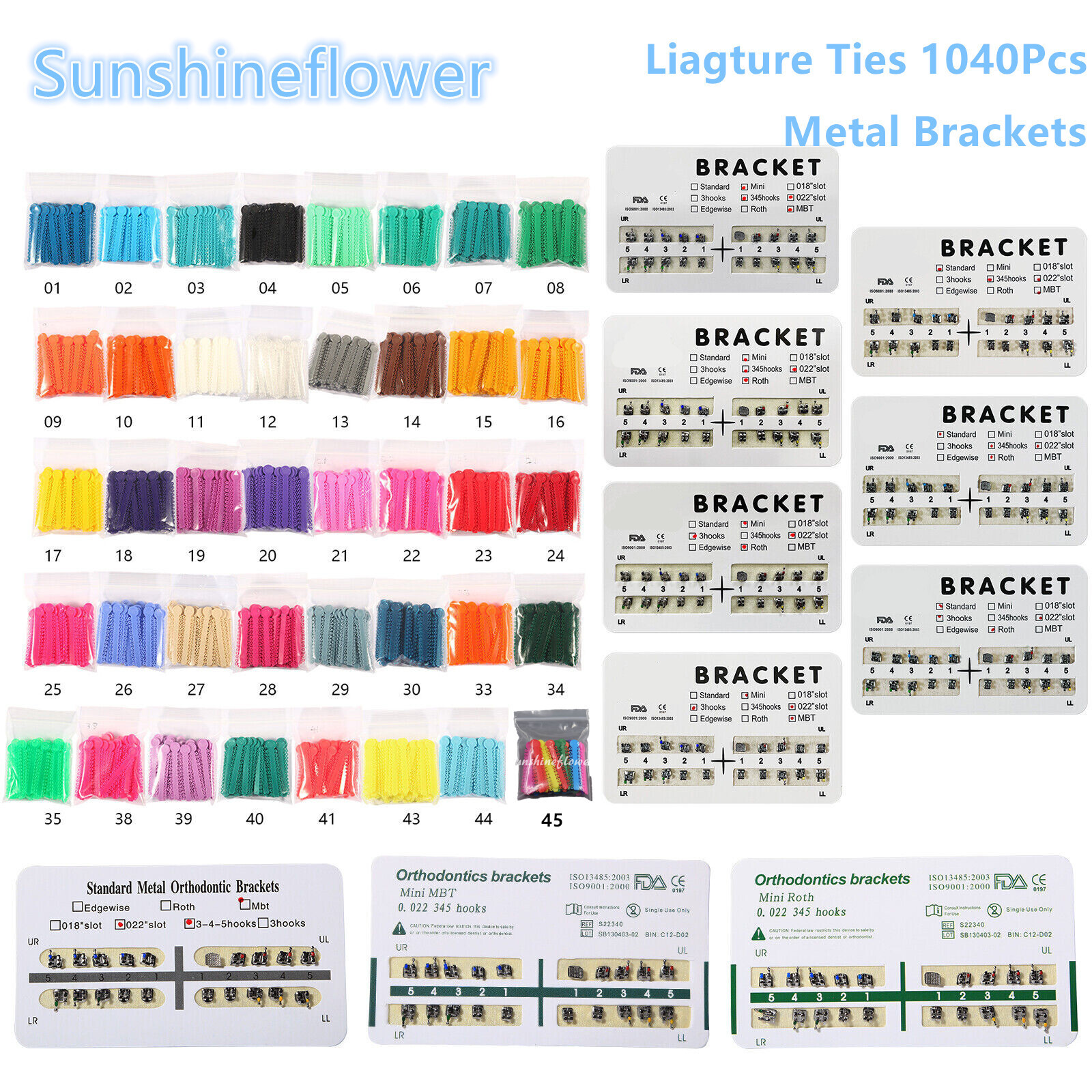 1040Pcs Dental Orthodontic Ligature Ties Ortho Elastic Power Ties/Metal Bracket