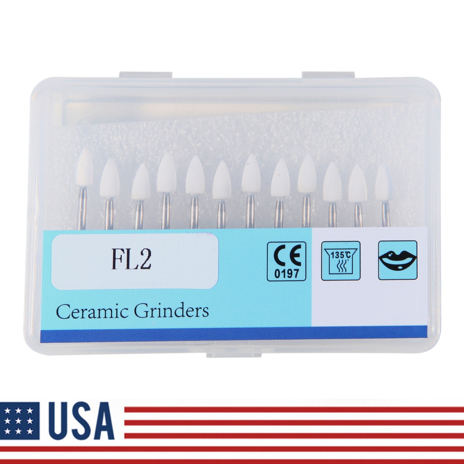 12pcs Dental Flame White Stone Polishing FG Burs Fl2 Abrasion Point Bur SANDENT