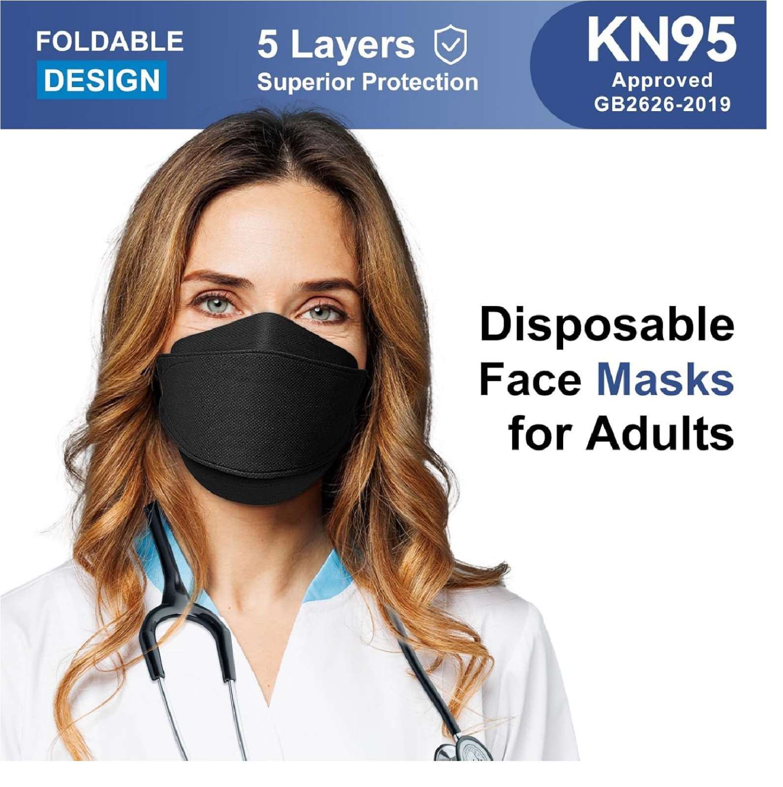 KN95 Face Mask Disposable Adults – 100 Pack 5 Layer Protection Adjustable KN95