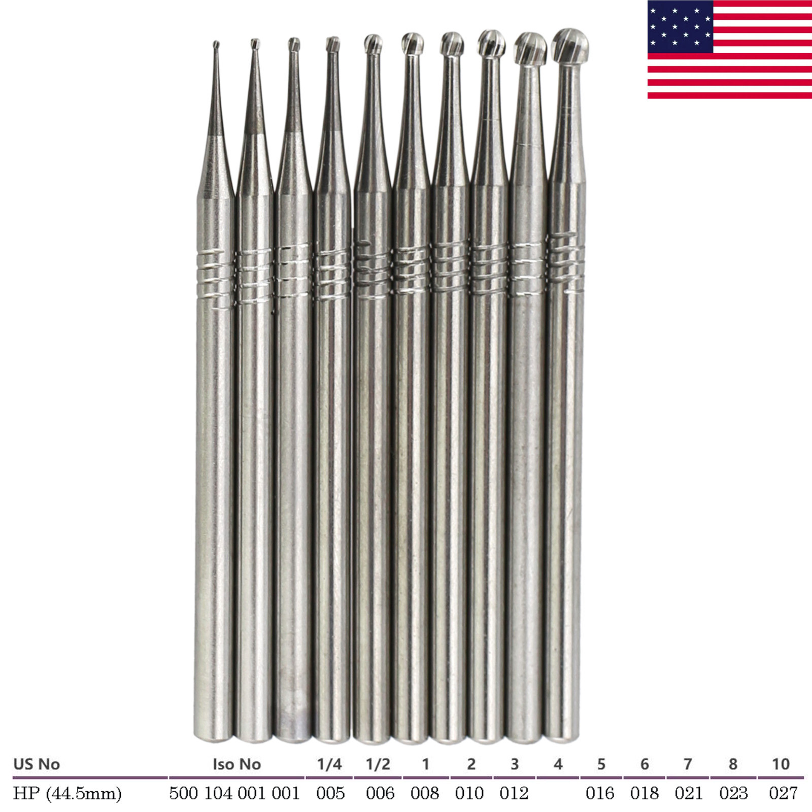 Wave Dental Carbide Bur Round HP 1 2 3 4 5 6 8 10 44.5mm Long Straight Low Speed