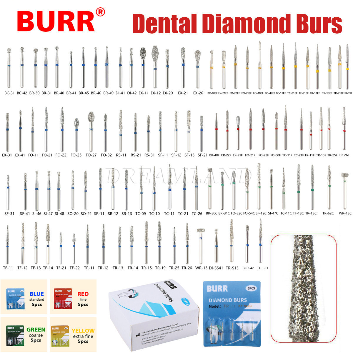 50 Packs Dental Diamond Burs FG 1.6mm Round Taper High Speed Handpiece 5pc/pack