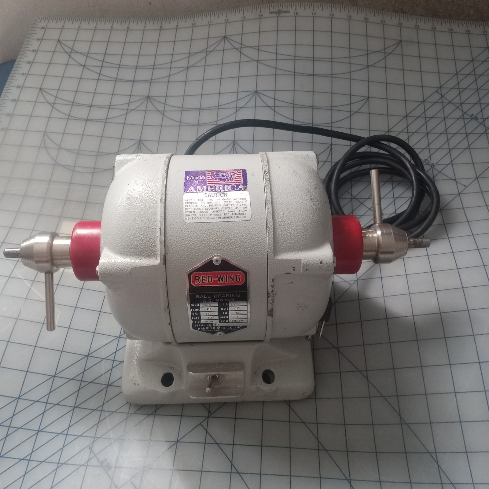 Handler Red Wing Polishing Lathe Model 26A 1/4 HP 1725/3450 RPM