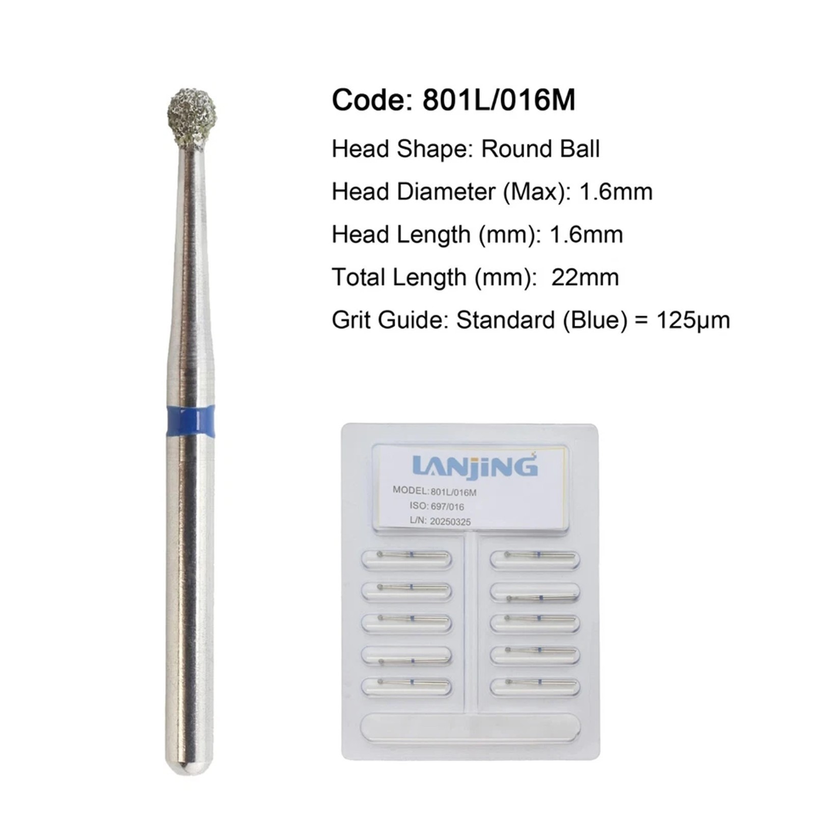 Dental Burs Diamond Round End Taper Surgical Long Ball Barrel FG for High Speed