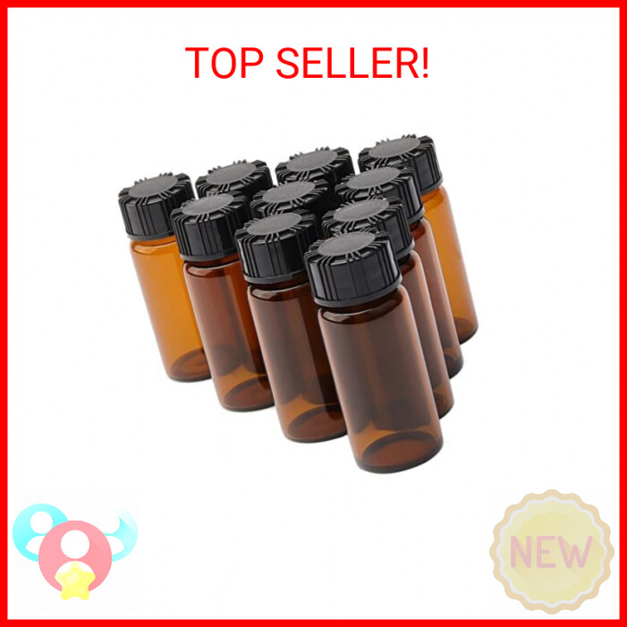 jiuwu 10 Pack Glass Vials with Screw Caps，Amber Small Vials,10 Ml Glass Vials,Gl
