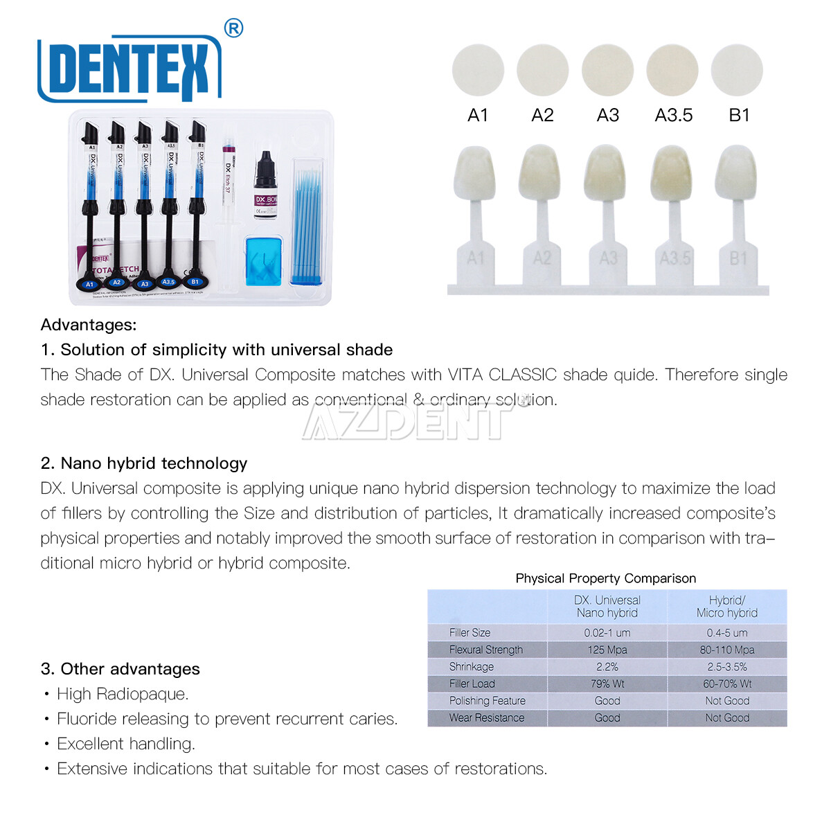 DENTEX Dental Universal Total Etching Adhesive Light Cure Composite Resin Kit