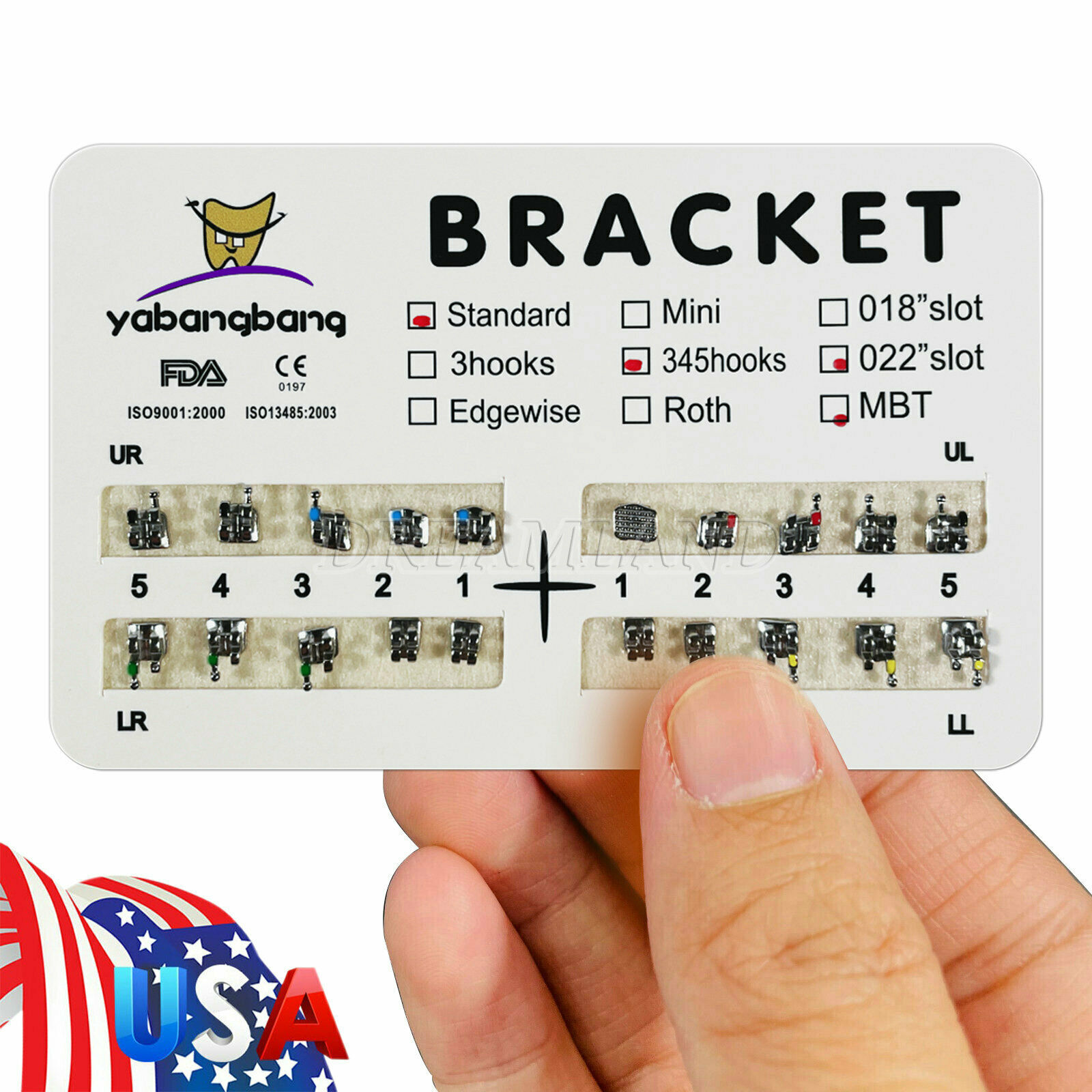 Dental Metal Brackets braces Mini bracket MBT/Roth 022 Hooks 3/345 USA