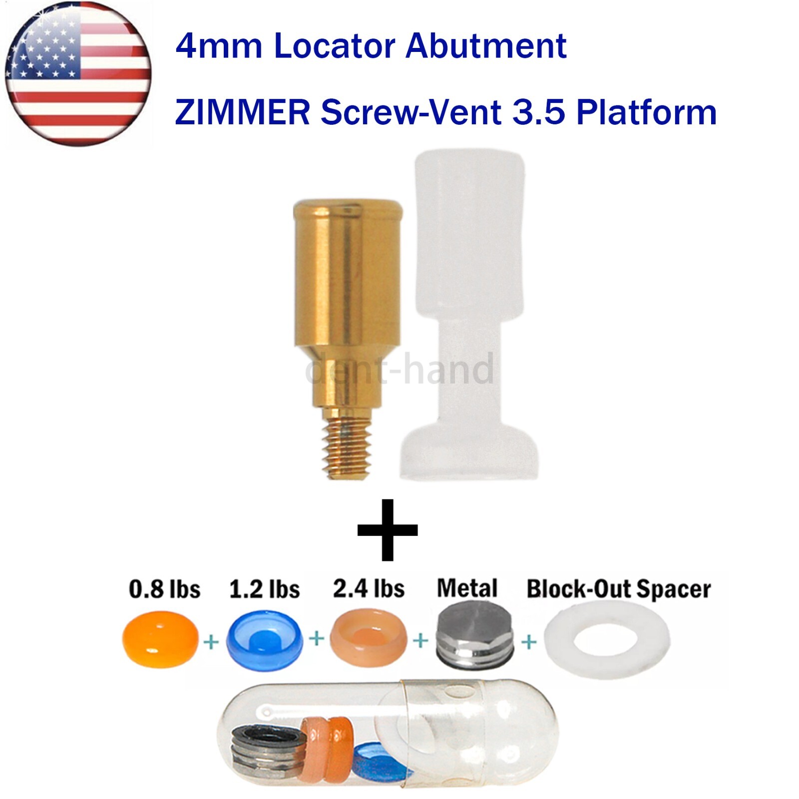 US Dental Zimmer Locator Abutment PA Dia=3.5mm 1-5mm Implant Retention Caps Tool