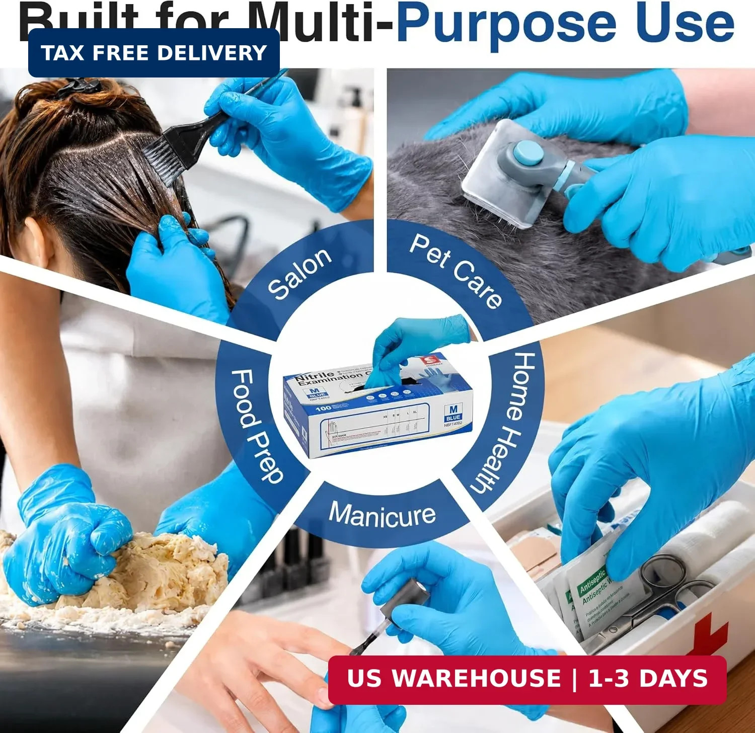 Schneider Nitrile Exam Gloves, Blue Disposable Gloves Latex Free Powder Free for