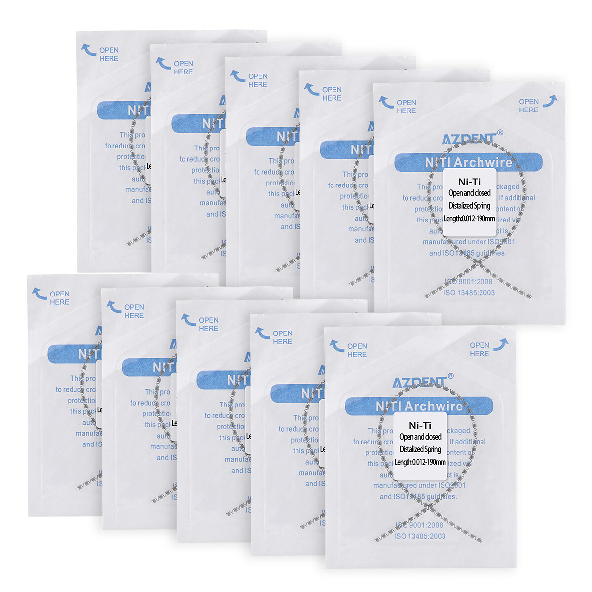 AZDENT Dental Orthodontic Niti Open &Closed Distalized Spring 0.010 /0.012 190mm