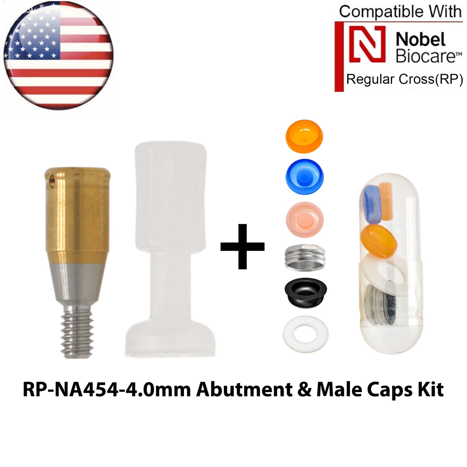 US Dental Overdenture Locator Abutment NP/RP & Male Caps Kit Fits Nobel Active