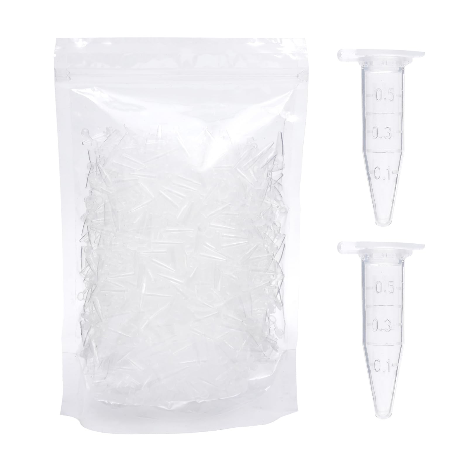 1000 PCS 0.5ml Microcentrifuge Tubes Clear Graduated Plastic Lab Snap Vials