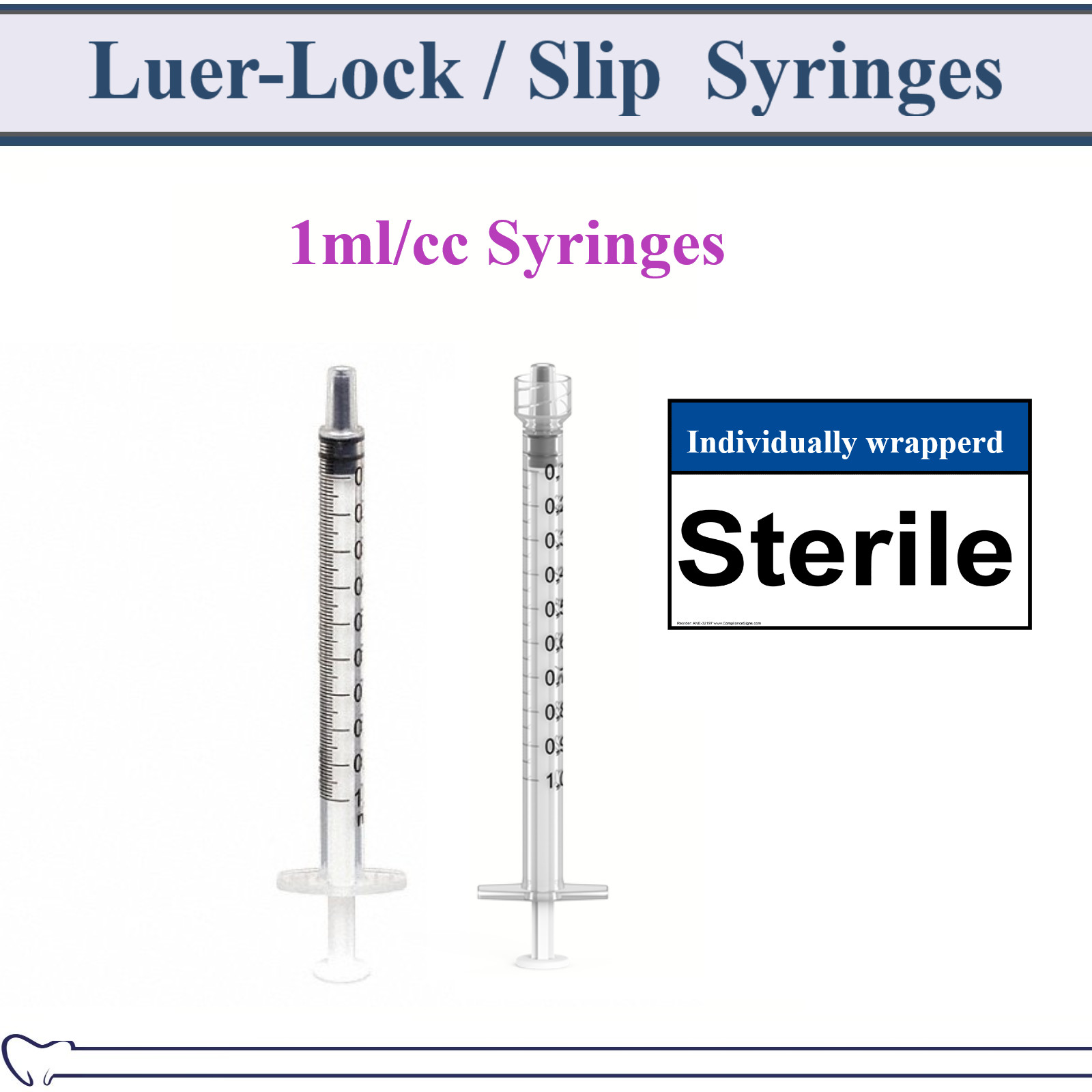 AMGoods 1cc / 1ml LUER SLIP or LUER LOCK SYRINGES STERILE SYRINGE, NO NEEDLE!