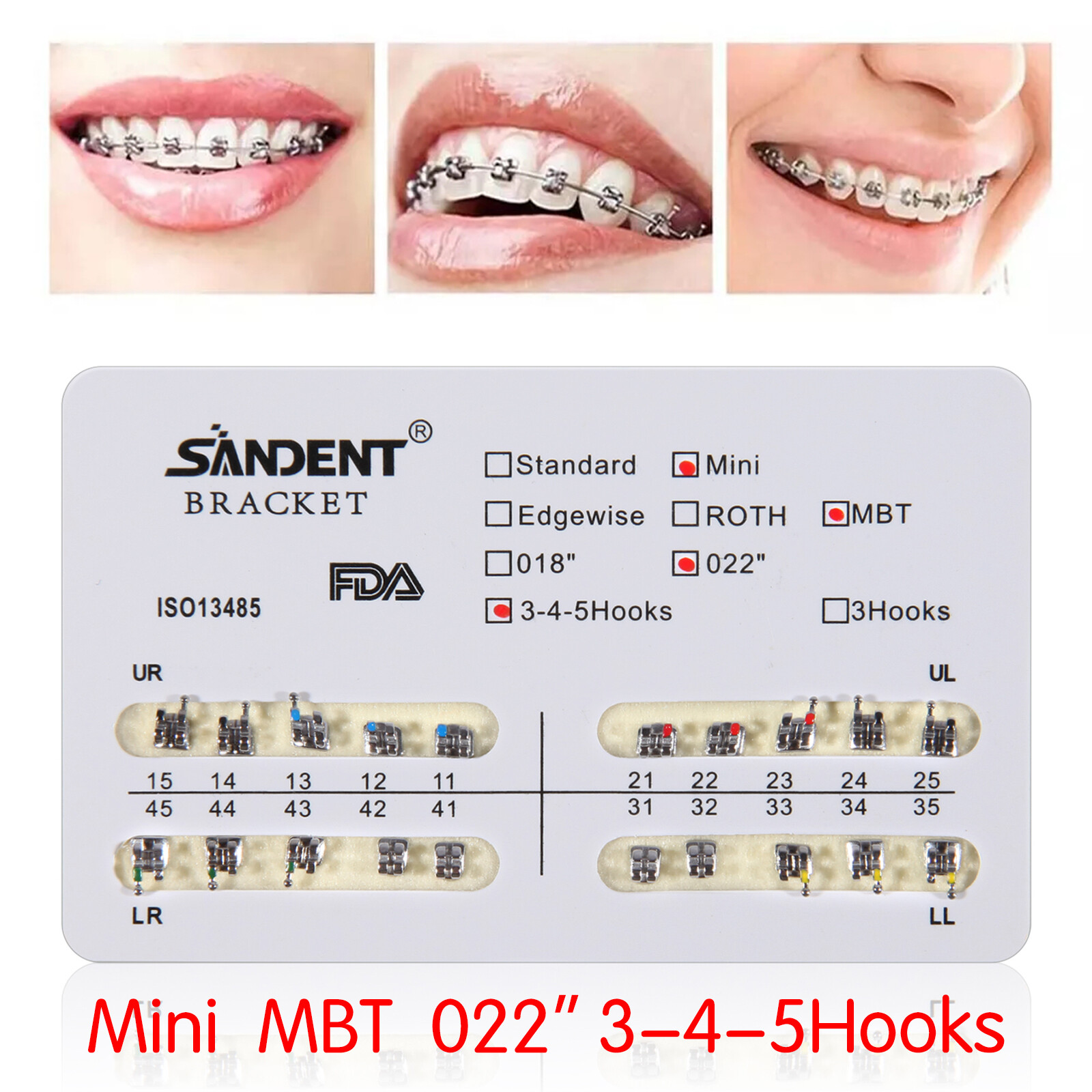 Dental Ortho Metal Braces Brackets Mini Standard Roth.022 Hooks 345/Arch Wire