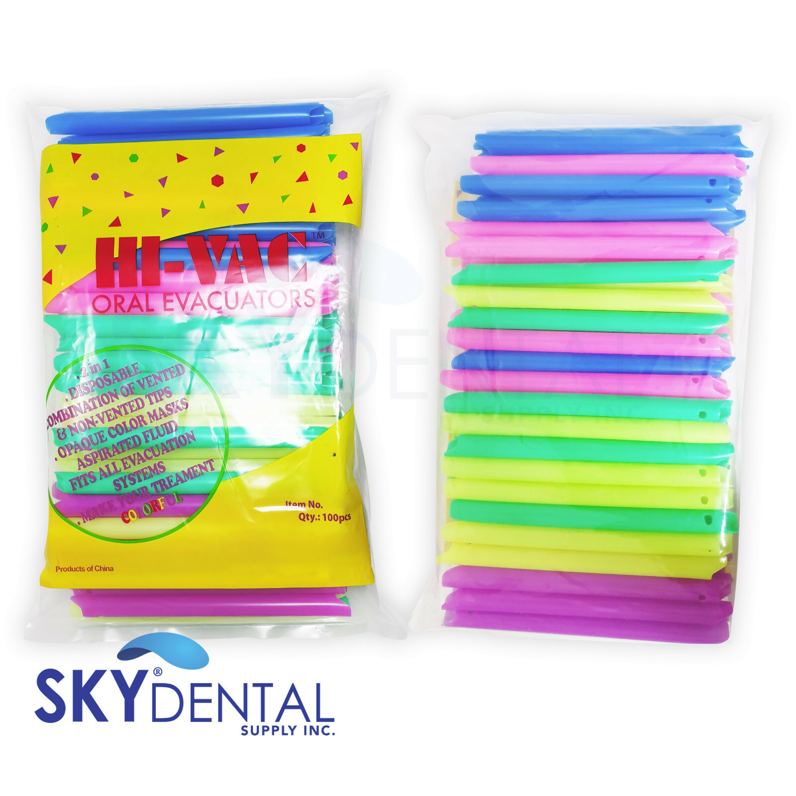 100 Assorted Color HVE EVACUATION VENTED UNVENTED DENTAL EVACUATOR TIPS SUCTION