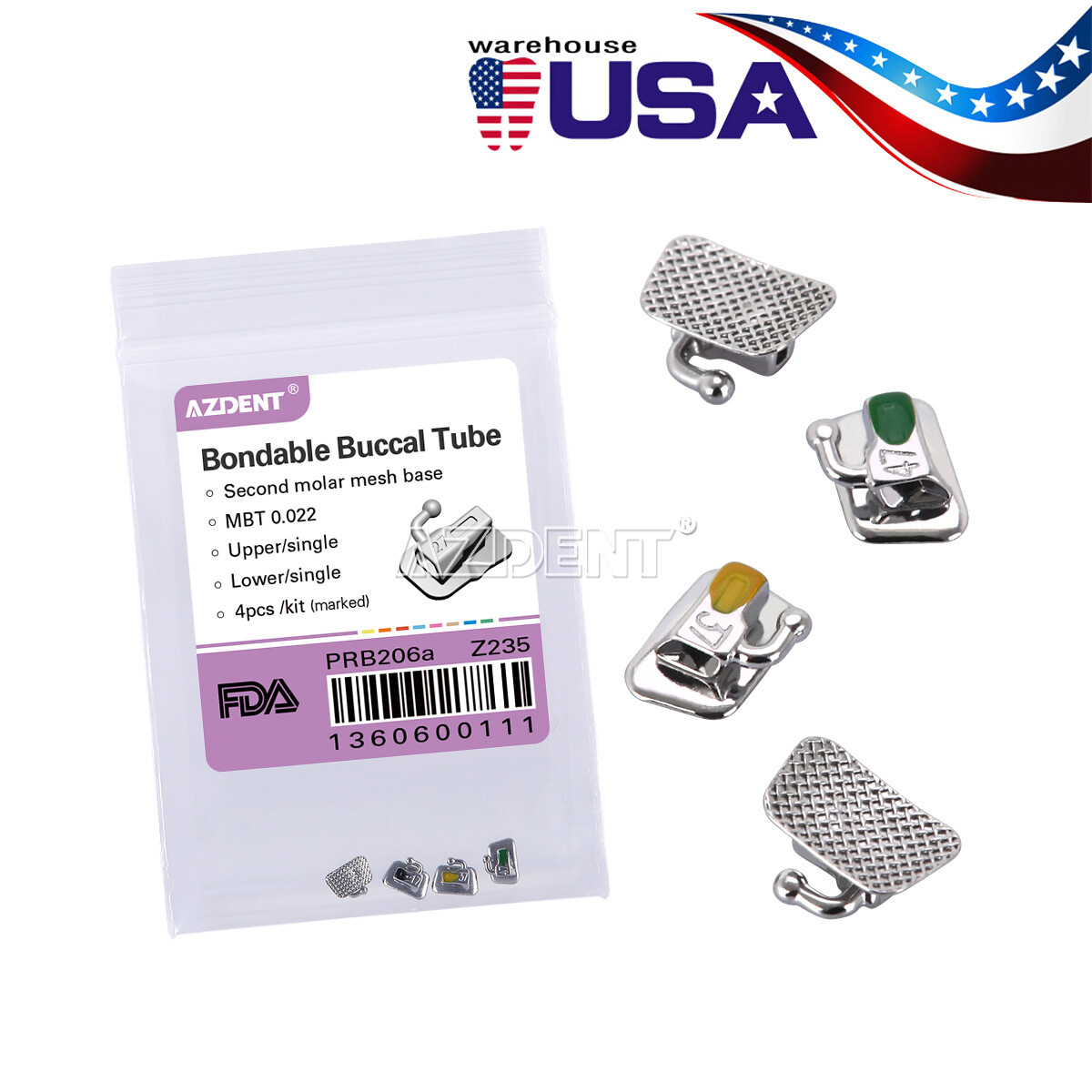 AZDENT 5X Dental Ortho 1st Molar Buccal Tube Bondable Non-conv MBT/Roth.022 /018