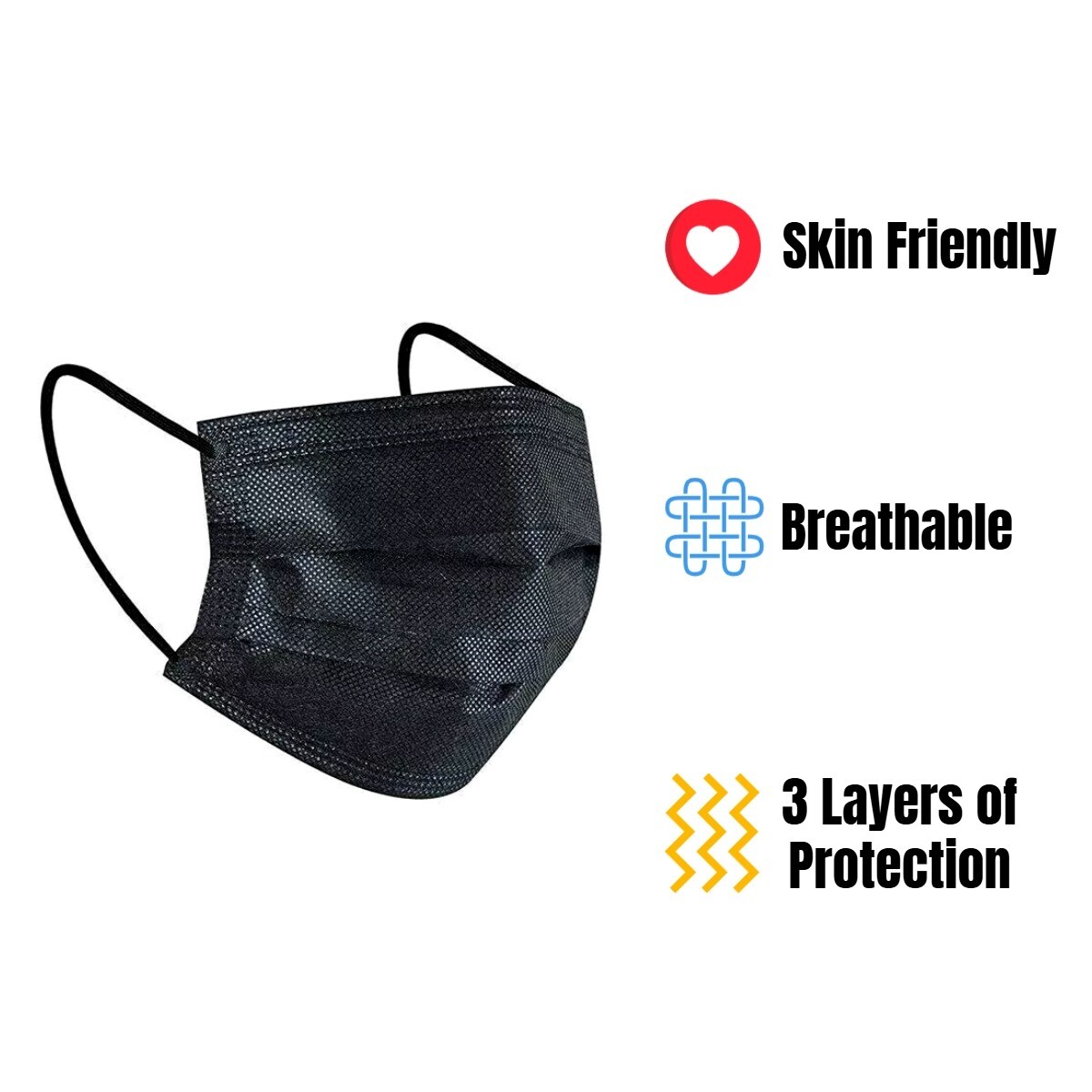 100 PCS Disposable Face Mask Non Medical Surgical 3 Ply Ear loop Black Masks