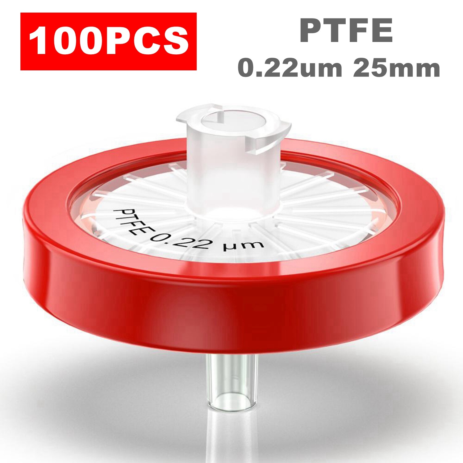 100pcs Lab PTFE Syringe Filter 25mm / 0.22 um , Non-sterile, HPLC, Hydrophobic
