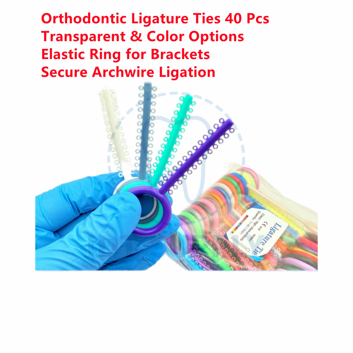 Dental Orthodontic Ligature Ties Transparent Color Elastic Rings 40 Pcs/Pack