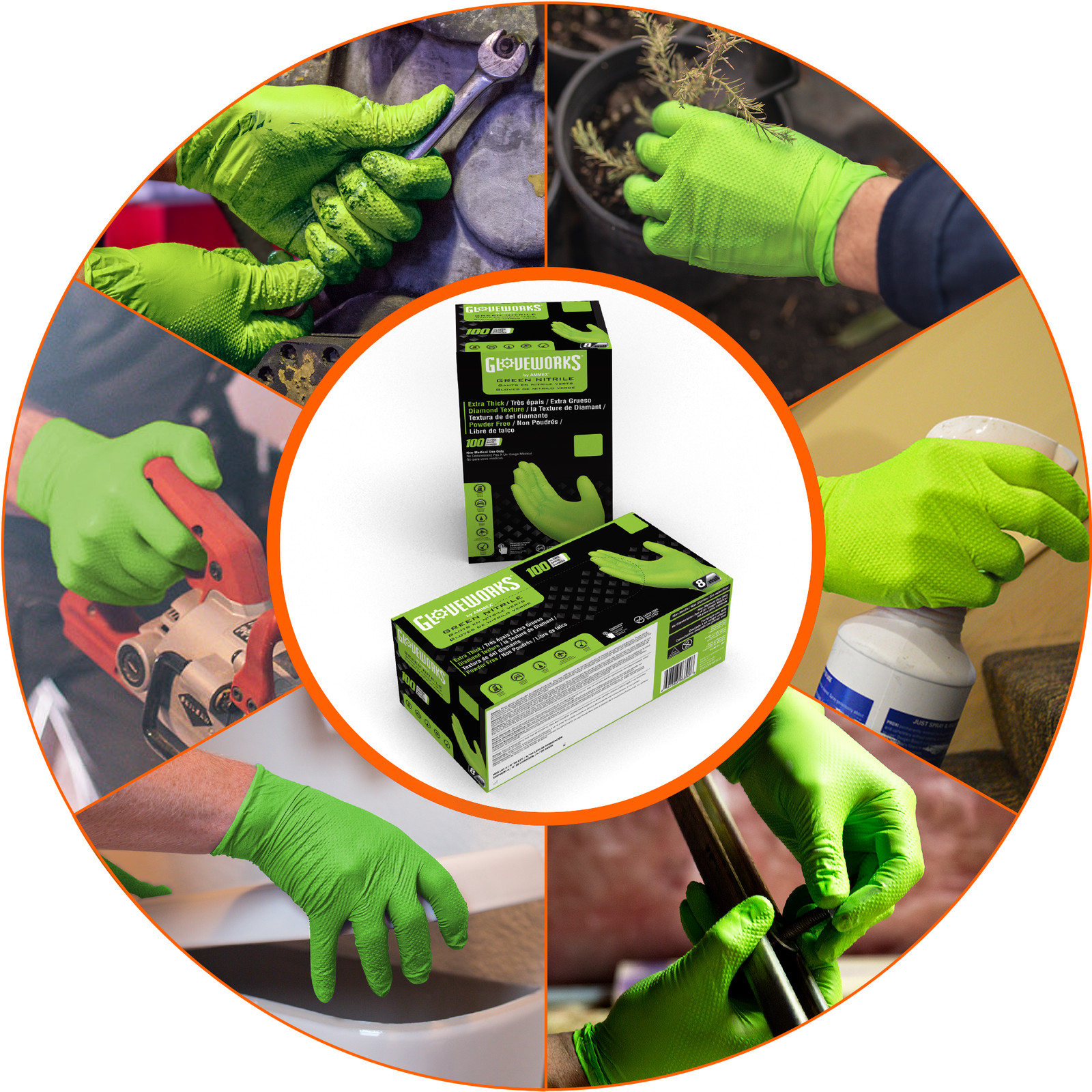 GLOVEWORKS HD Green Nitrile Disposable Industrial Gloves, 8 Mil, Case of 1000