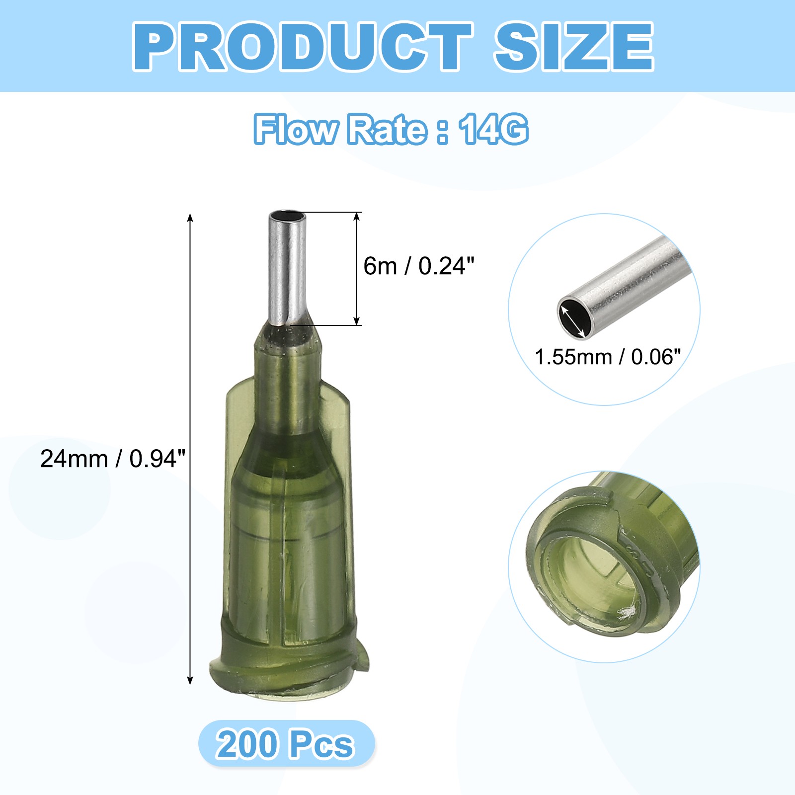 200Pcs 14G Blunt Tip Dispensing Needle with Luer Lock 0.24″, Olive