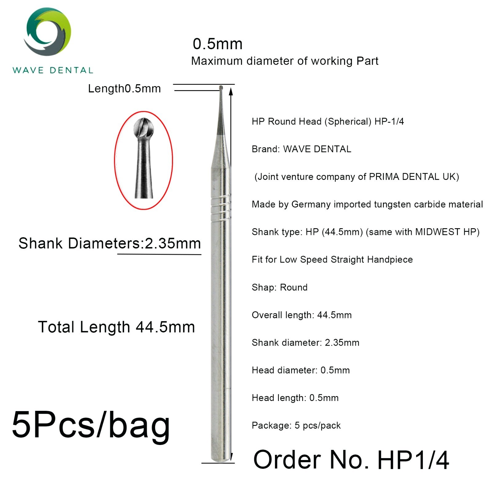 10Pcs US WAVE Dental Bur Round Latch RA/FG 1.6mm/HP Surgical Burs Low/High Speed