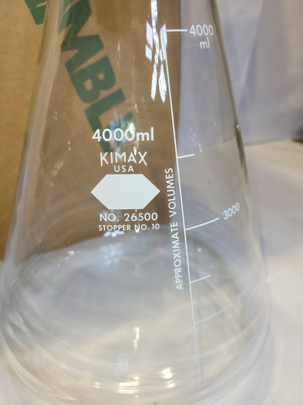 KIMAX 4000mL 4L Glass Graduated Heavy Duty Rim Erlenmeyer Flask 26500-4000