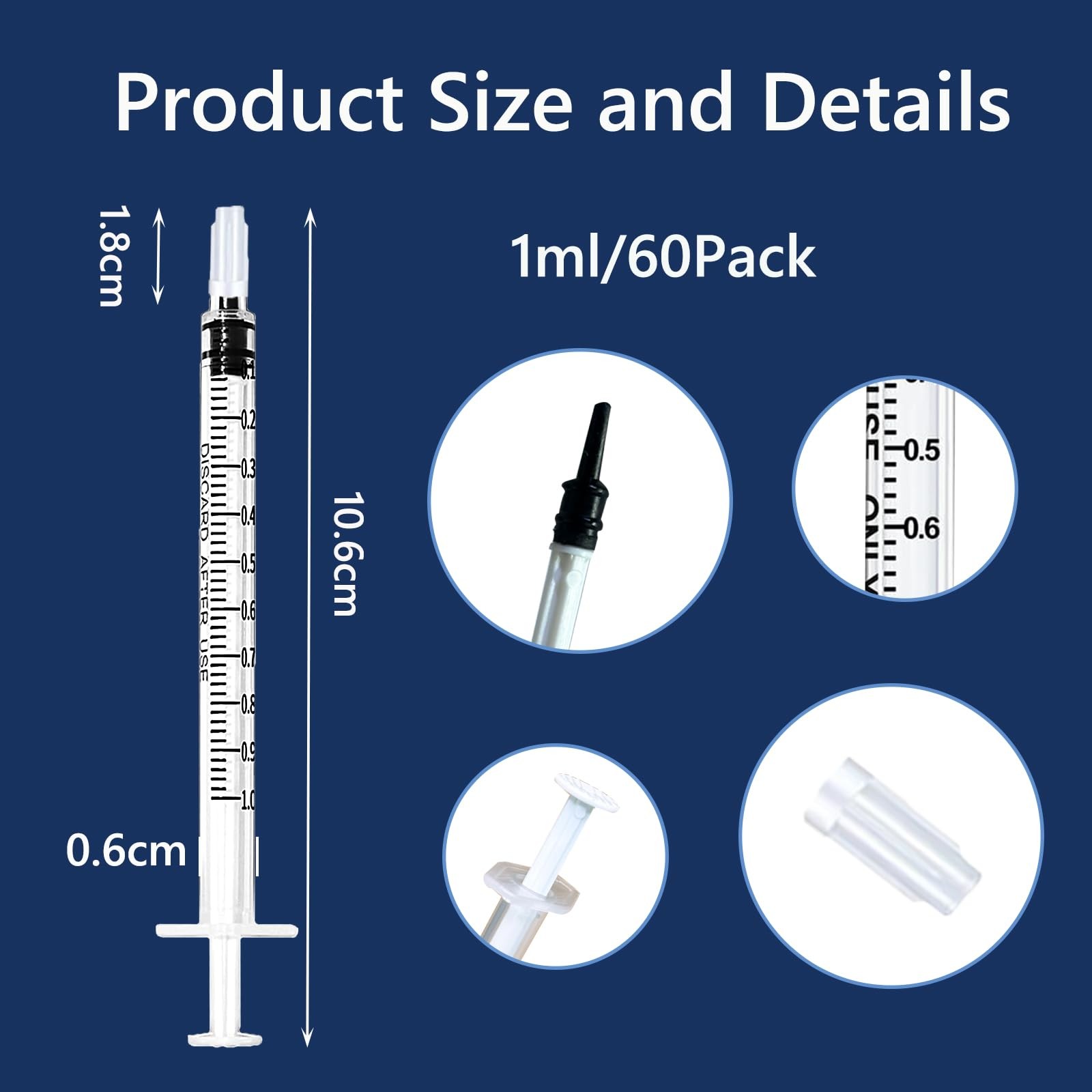 30 Pack 1ml Syringe for Liquid, Plastic Syringes without Needle, white