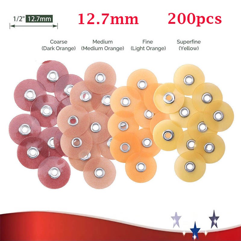 200PCS Dental finishing polishing discs 12.7mm coarse/medium/fine/superfine