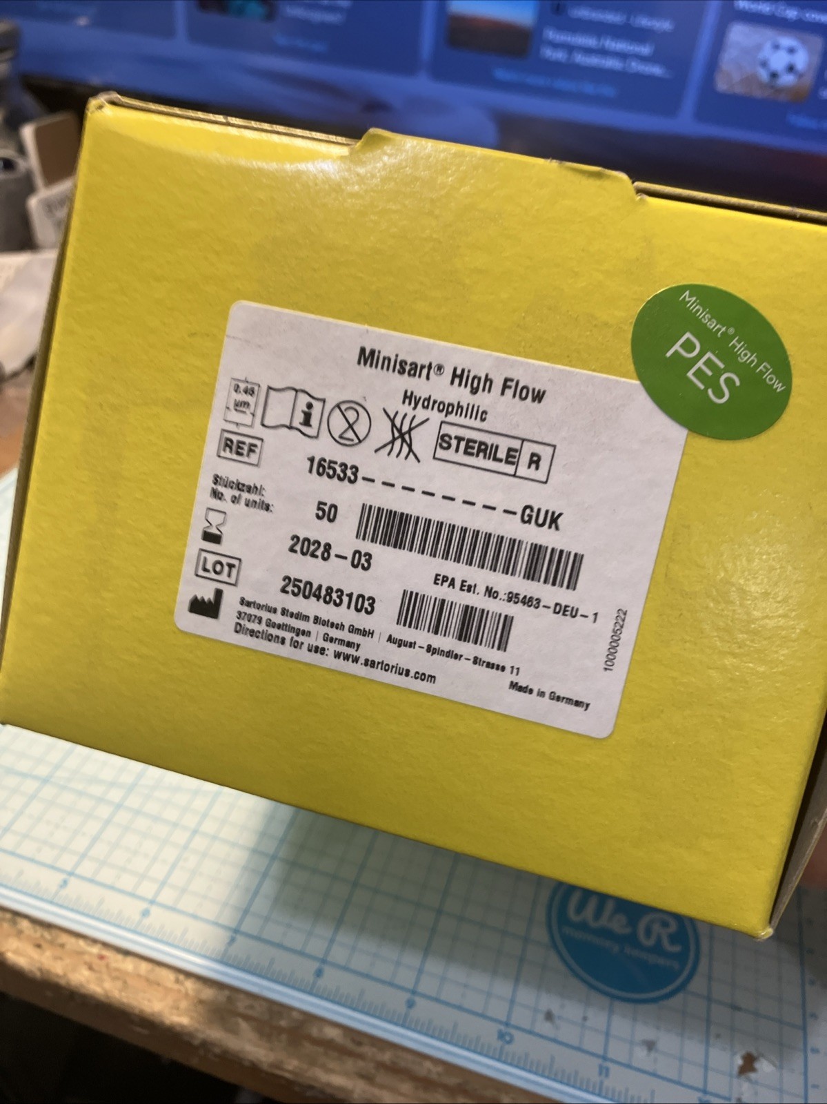 SARTORIUS Minisart High Flow Hydrophilic 0.45 um 16533- GUK (50/pack); EXP 03/28