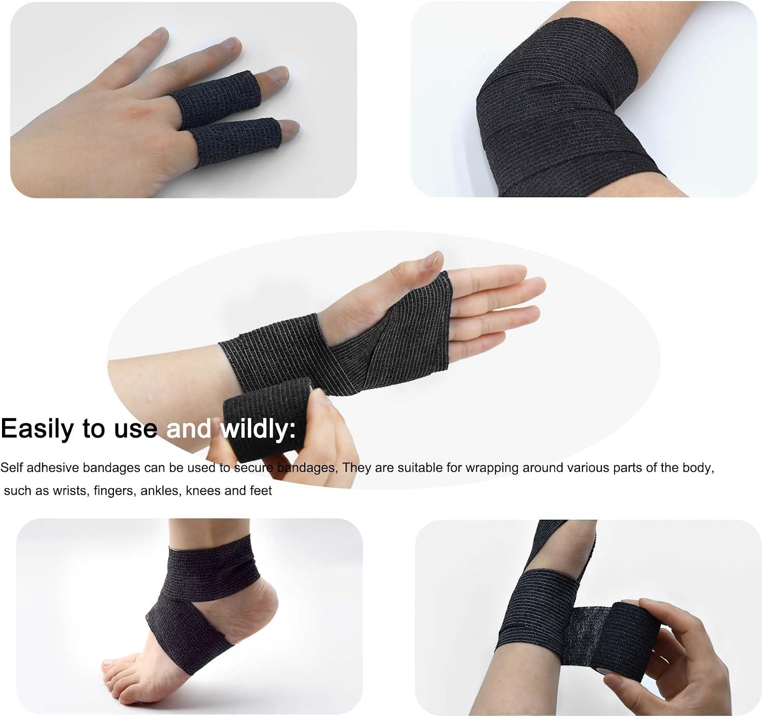 40 Rolls 2″x5yd Self-Adhesive Bandage Wrap, Black Elastic Athletic Tape