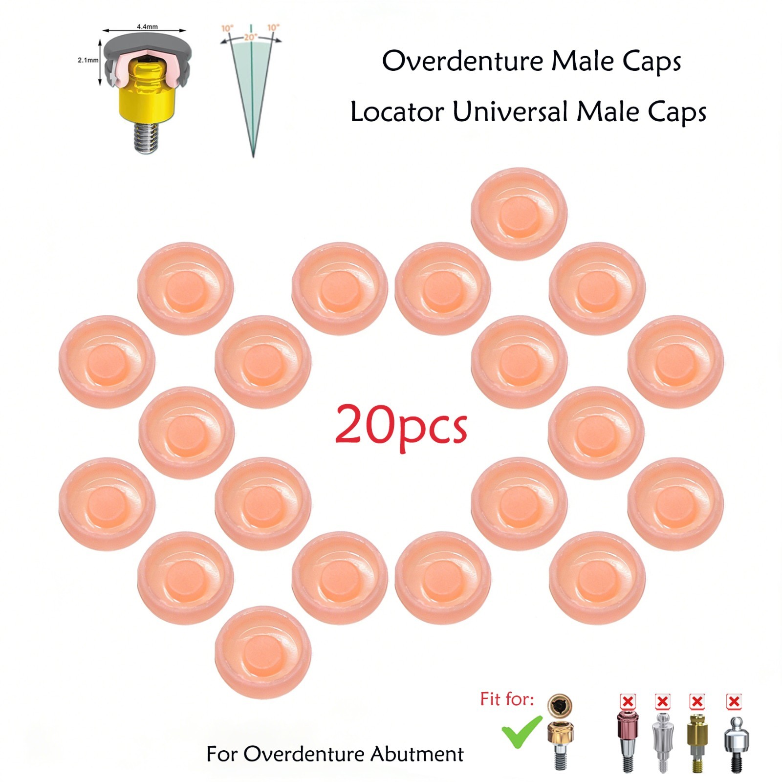 US Dental Lab 20pcs Universal Locator Abutment Male Cap Insert for Overdenture
