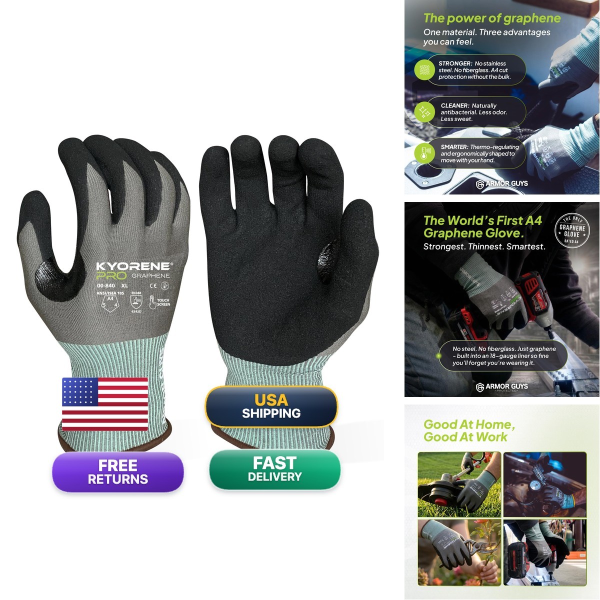 Armor Guys 00-840 Cut Resistant Work Gloves Ansi A4 Pro Graphene Machine