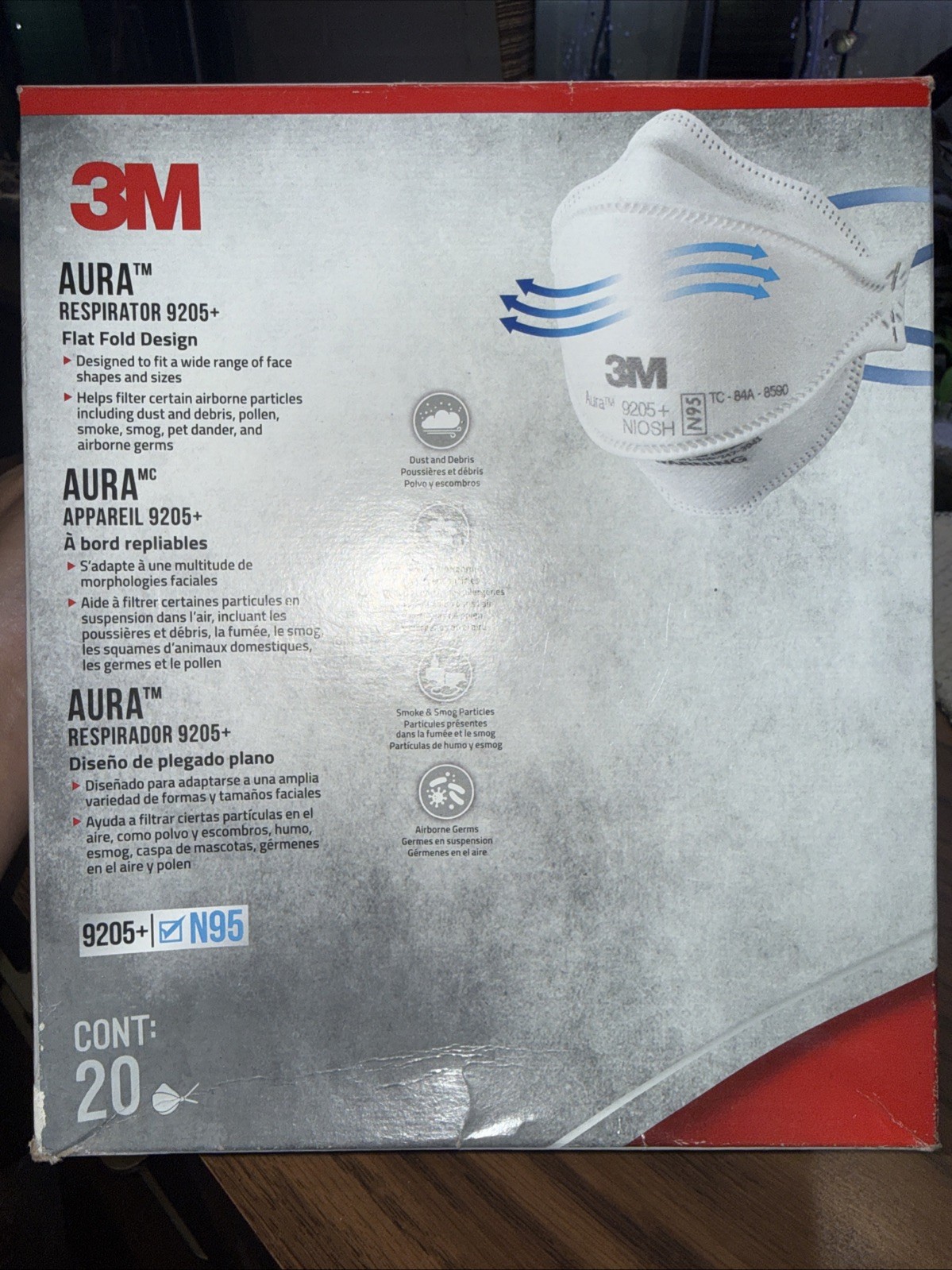 3M Aura 9205 N 95 Particulate Respirator Face Mask – White (20 Pack)