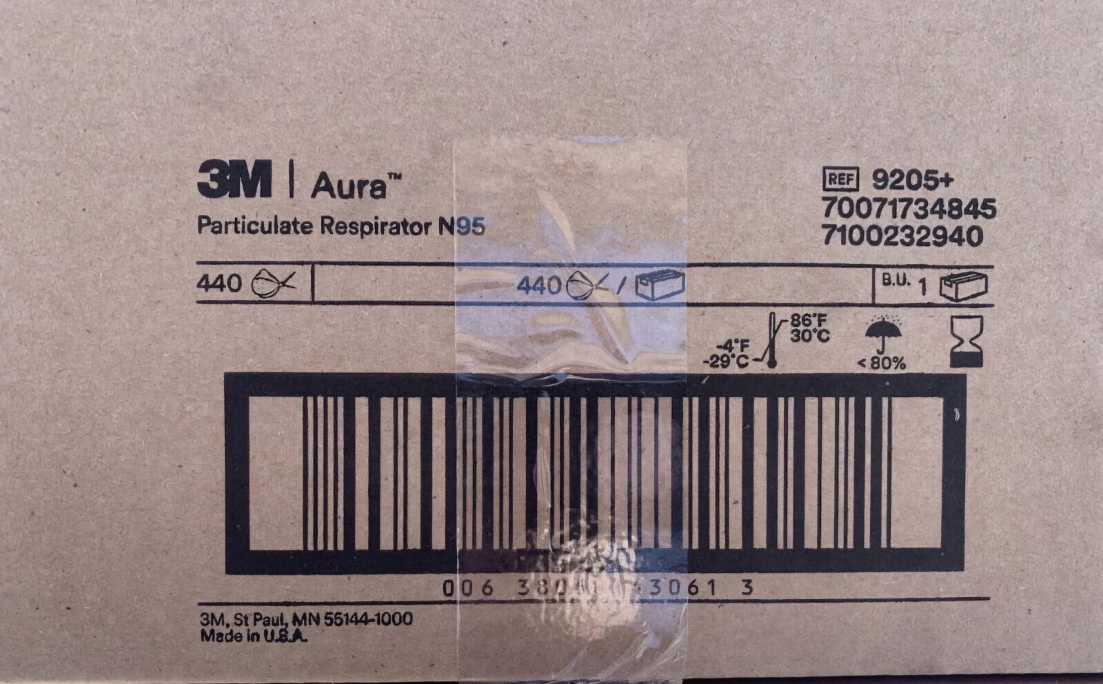 440 INDIVIDUAL MASKS Bulk 3M Aura 9205+ N95 NIOSH *REPACKAGED FOR SHIPPING*