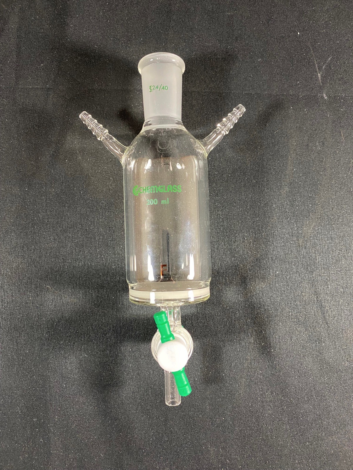 CHEMGLASS 200mL 24/40 4mm TEF STPK F Frit Solid Phase Peptide Synthesis Vessel