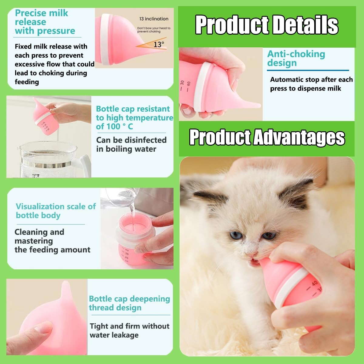Kitten Bottles for Nursing,Puppy 1 Count (Pack of 1), Green