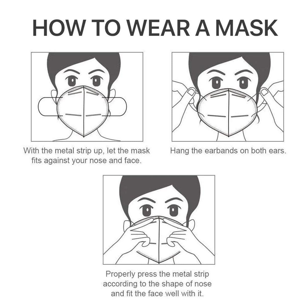 50PCS KN95 Face Mask 5 Layer Cup Dust Safety Masks Breathable Elastic