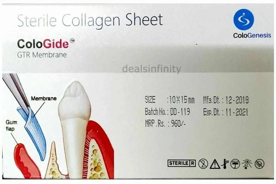10 Pack of New Colo Gide Sterile Collagen Sheet GTR Membrane 10 x 15mm