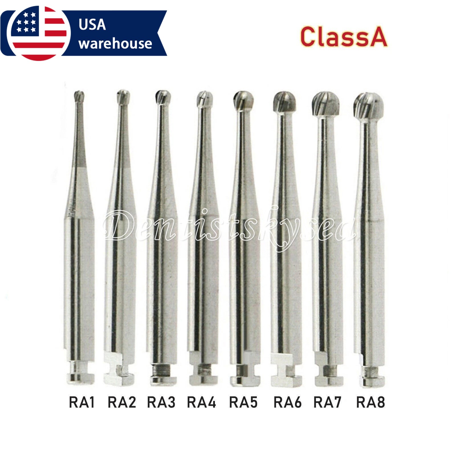 RA1-8 Dental lab Clinic Low Speed RA Round Carbide Burs for Slow Speed Latch BLR